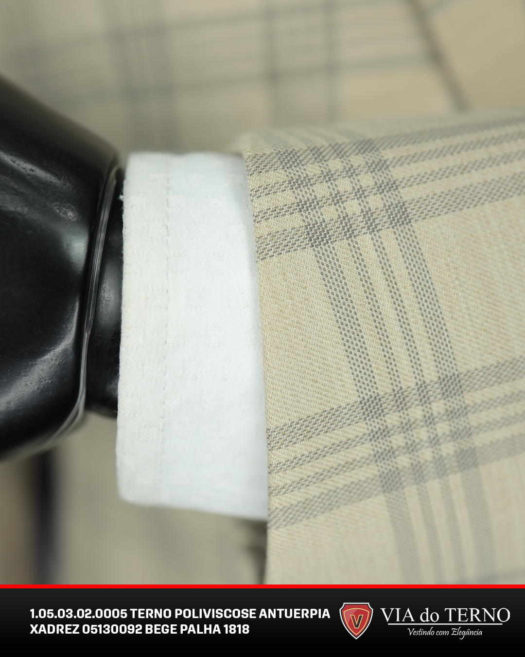01 terno slim poliviscose xadrez bege palha