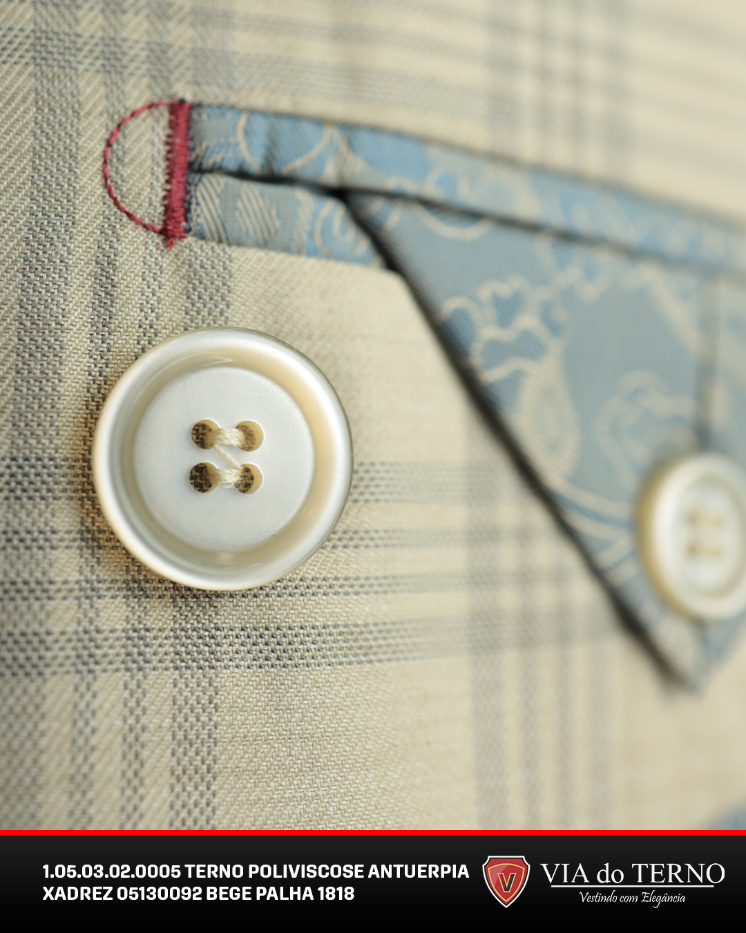 04 terno slim poliviscose xadrez bege palha