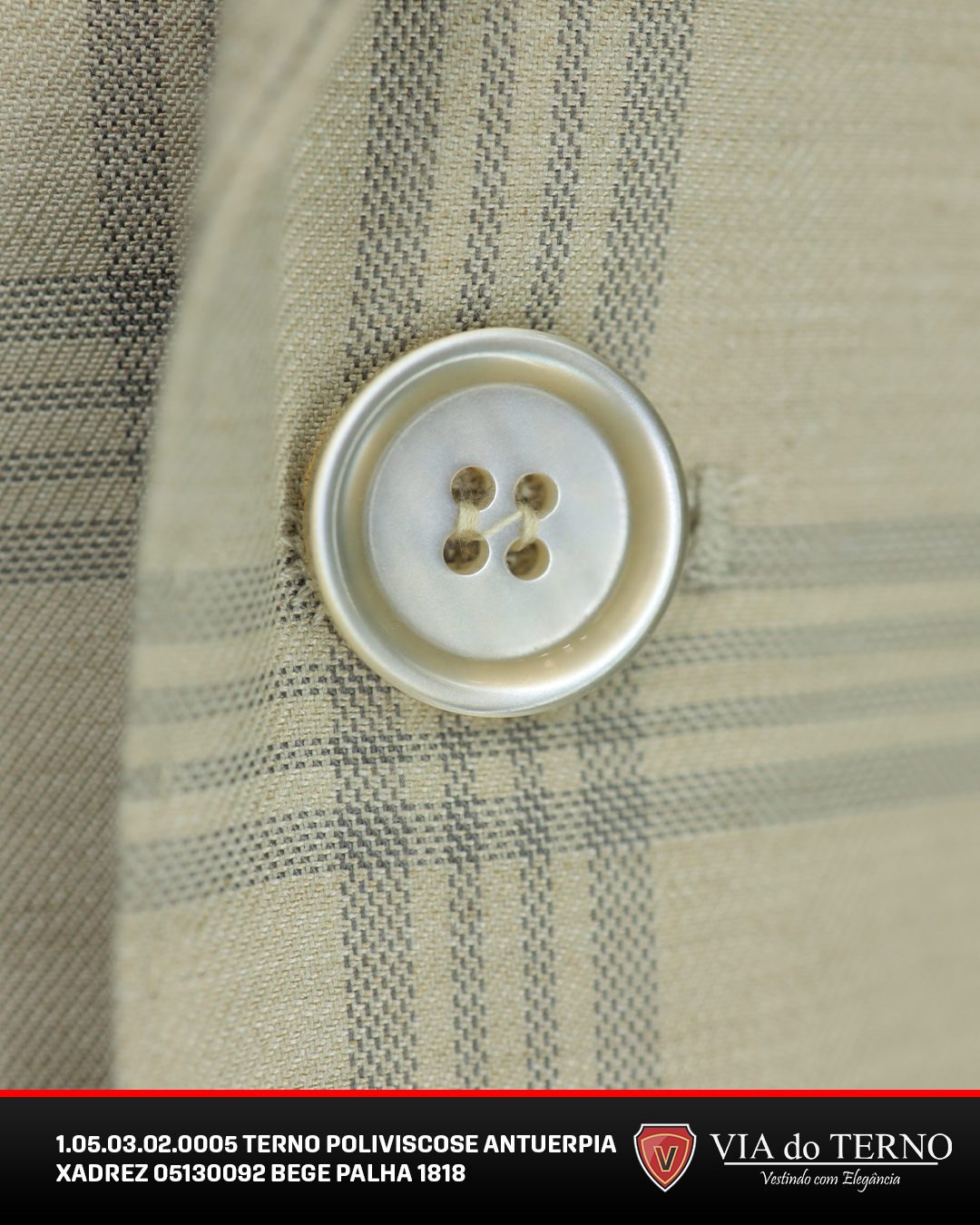 05 terno slim poliviscose xadrez bege palha