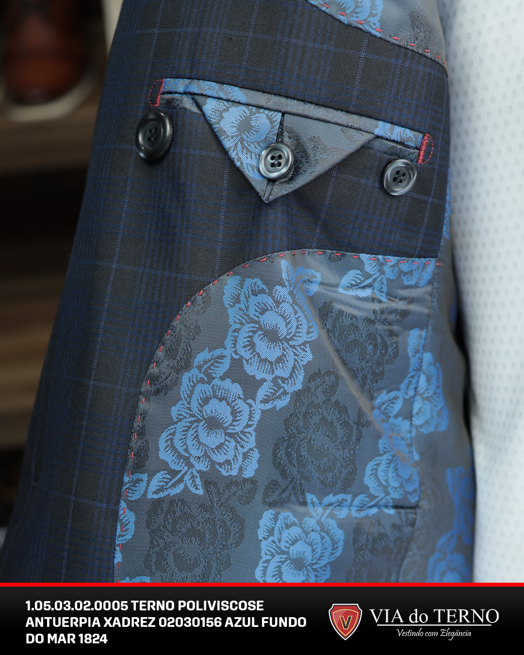 01 terno slim poliviscose xadrez azul fundo do mar