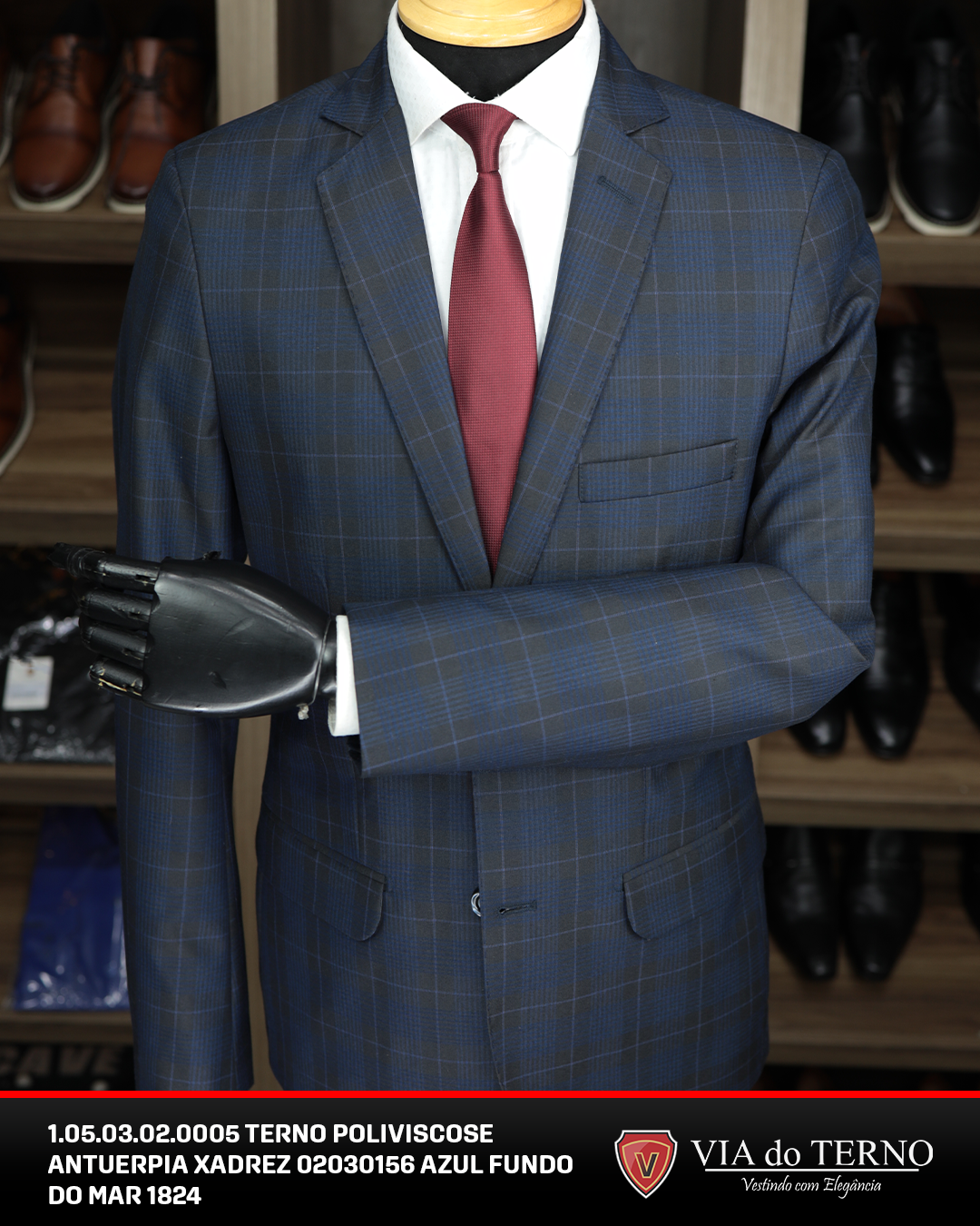 07 terno slim poliviscose xadrez azul fundo do mar