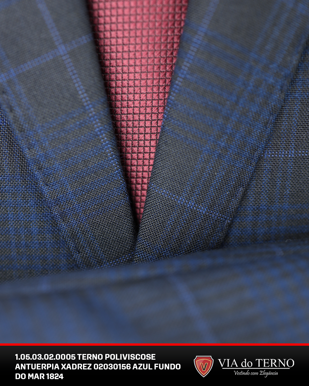 09 terno slim poliviscose xadrez azul fundo do mar