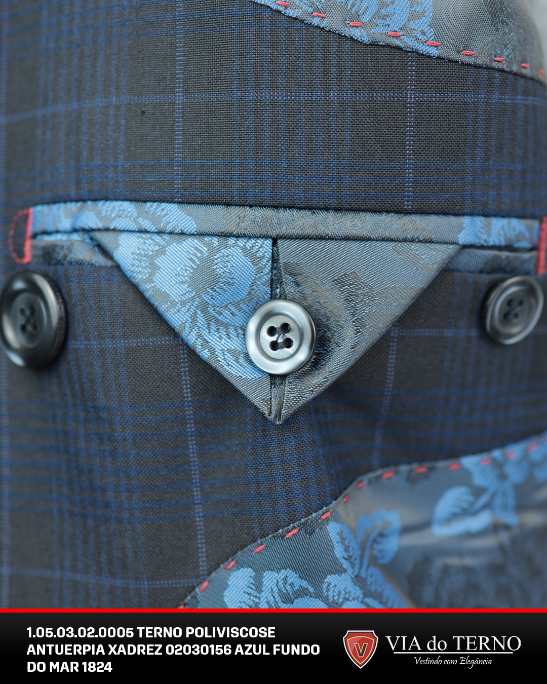 11 terno slim poliviscose xadrez azul fundo do mar