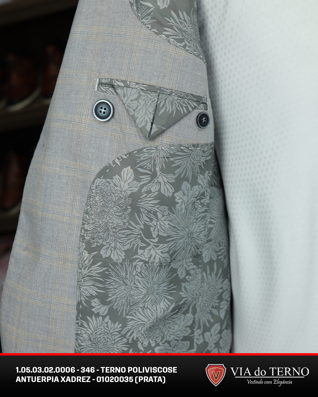 02 terno slim poliviscose xadrez prata