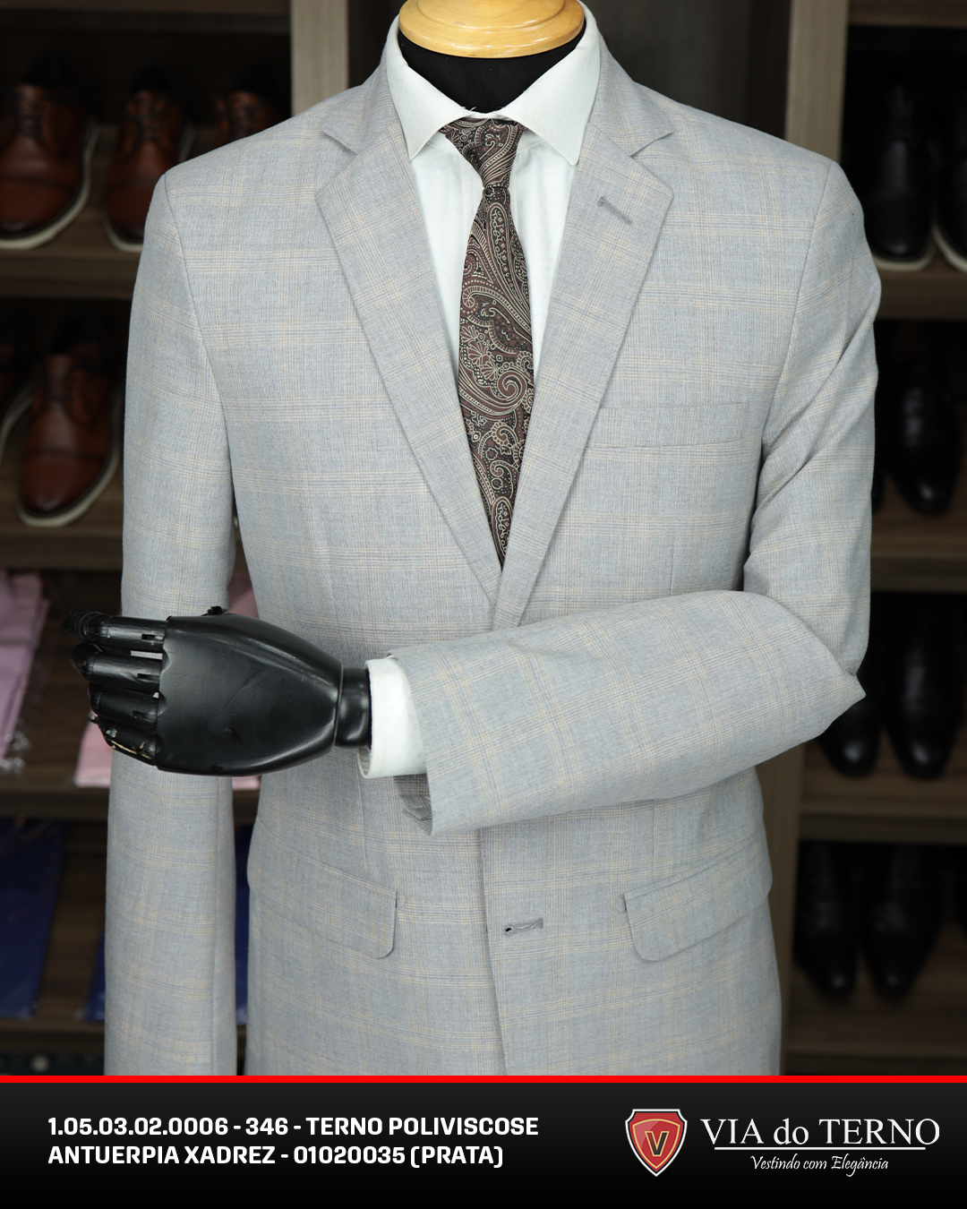 06 terno slim poliviscose xadrez prata