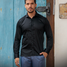 02 camisa social slim acetinada stretch luxo preto