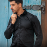 06 camisa social slim acetinada stretch luxo preto