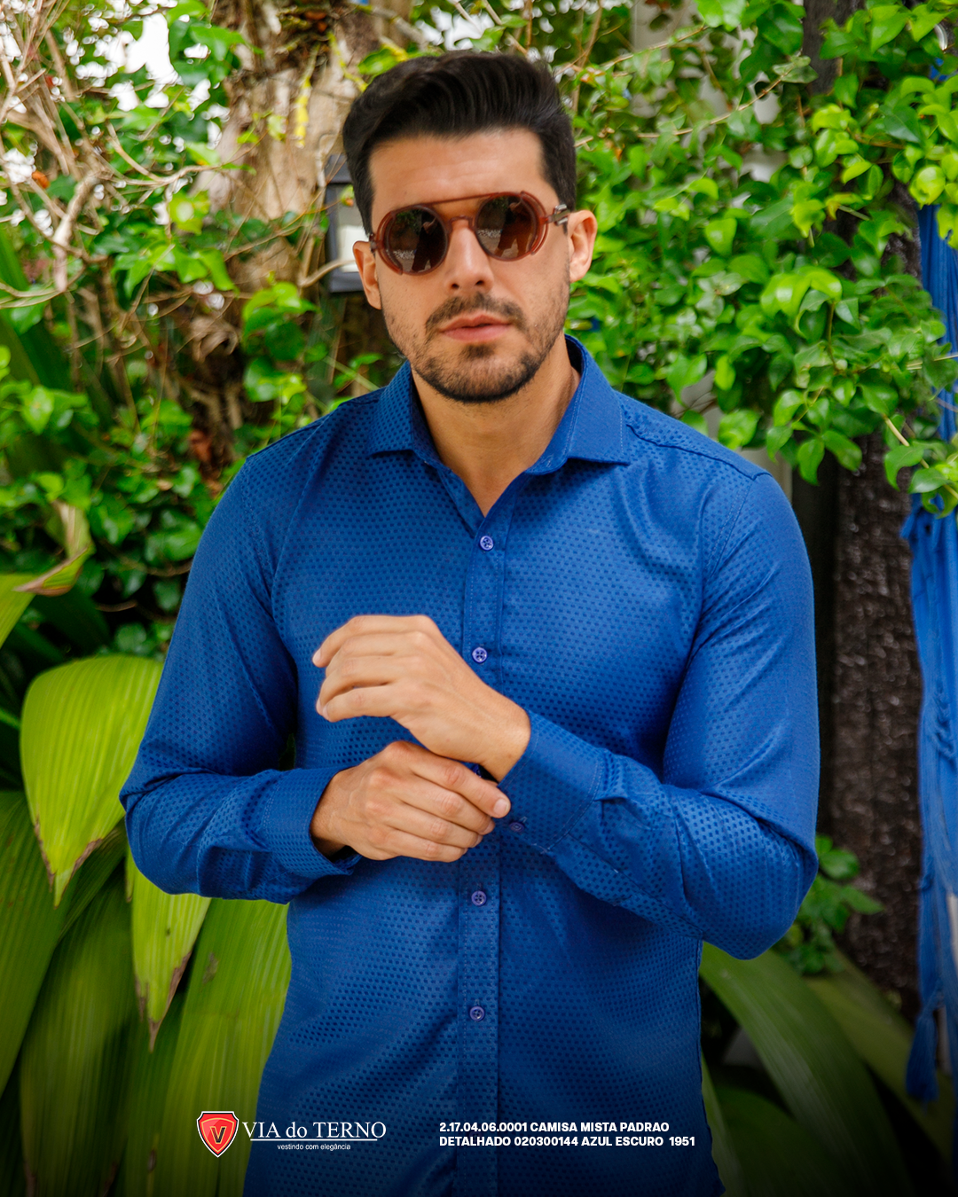 01 camisa social slim mista azul estacao real