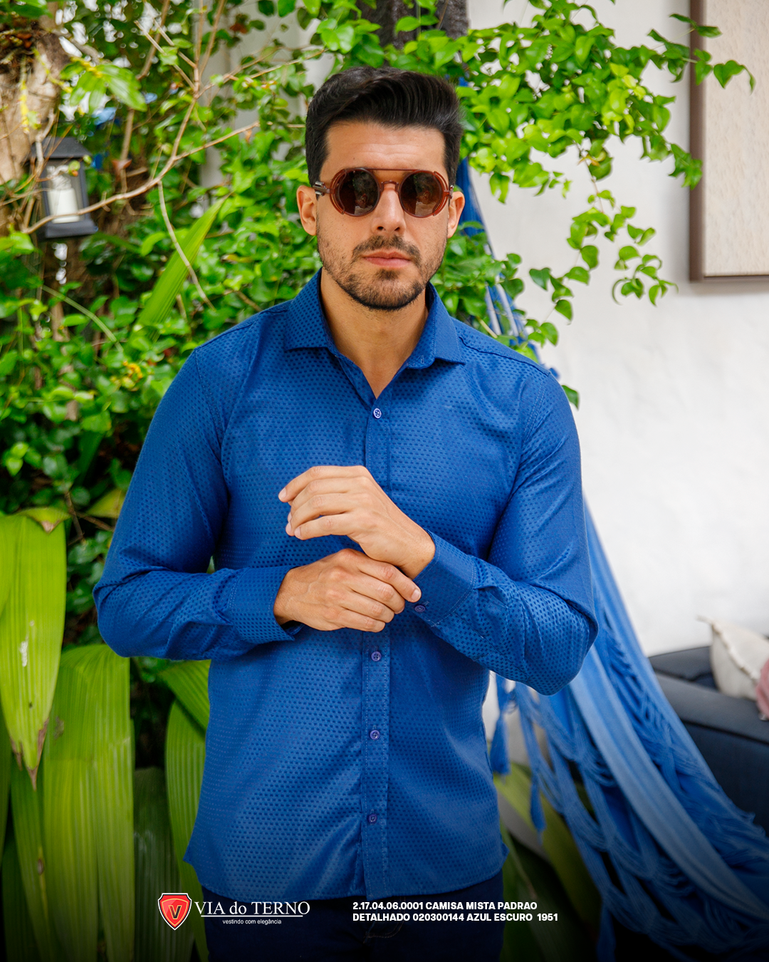 02 camisa social slim mista azul estacao real