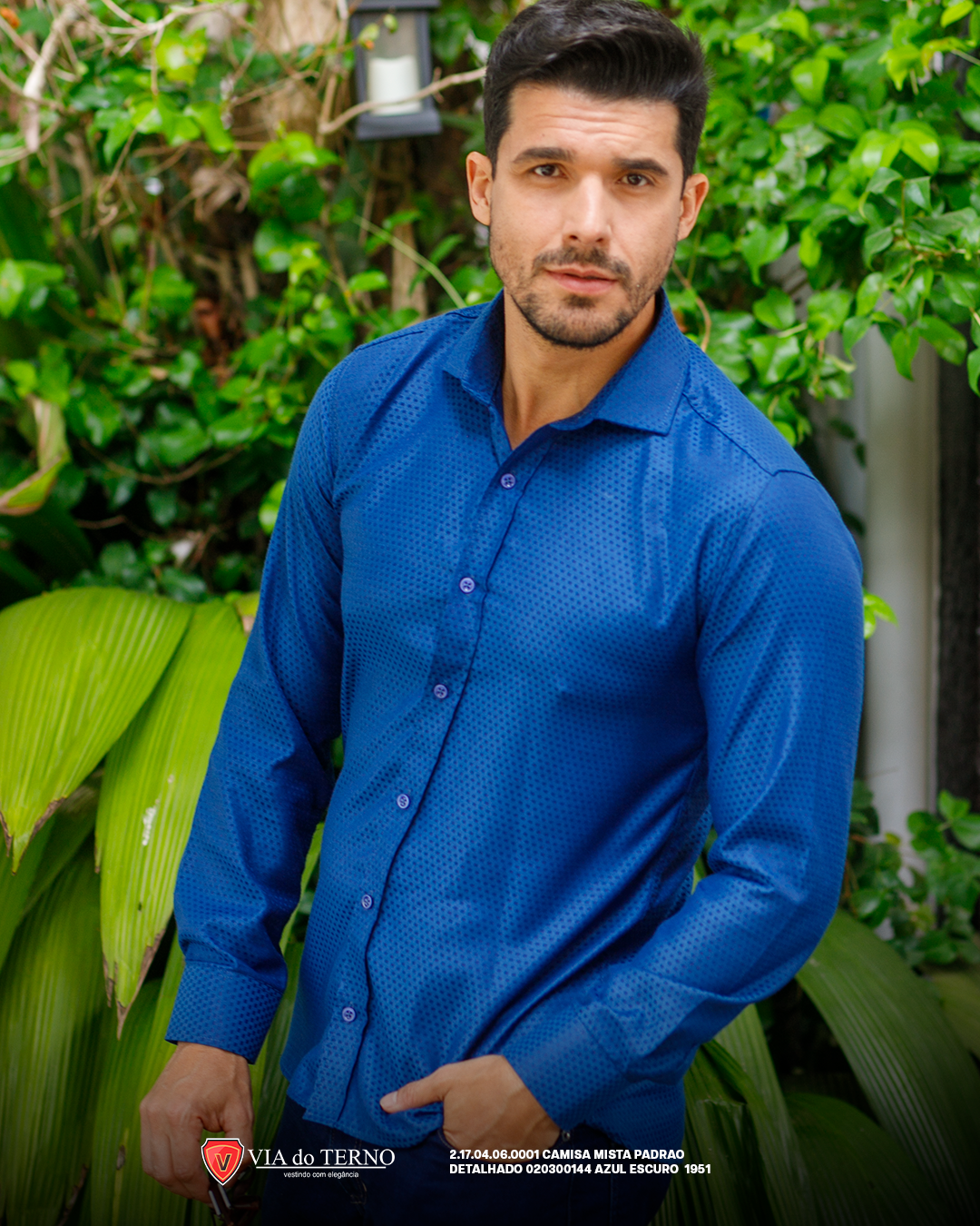 04 camisa social slim mista azul estacao real