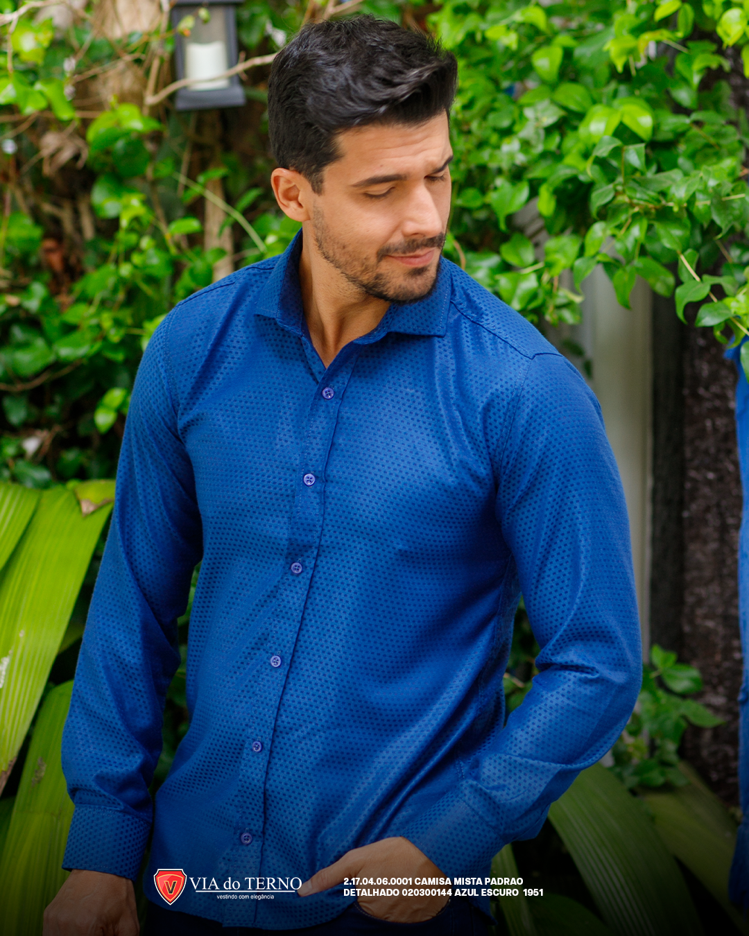 06 camisa social slim mista azul estacao real