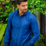 06 camisa social slim mista azul estacao real