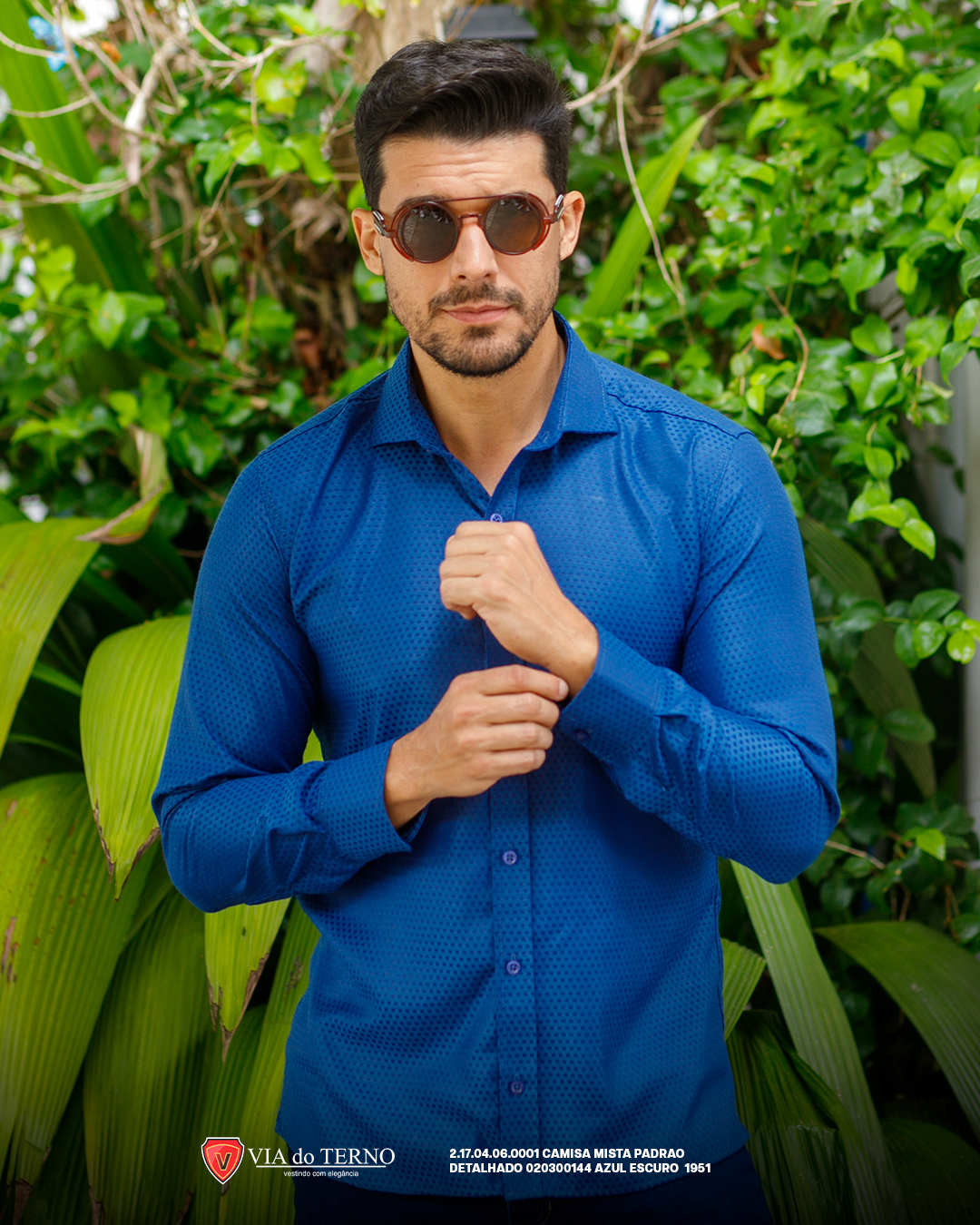 08 camisa social slim mista azul estacao real