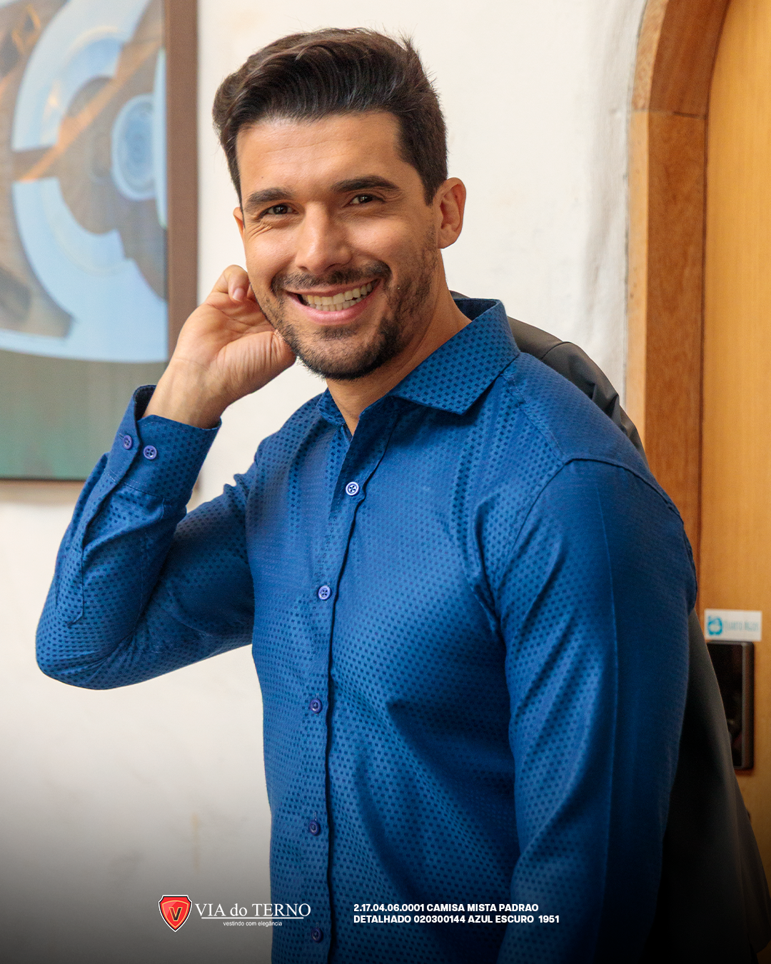 10 camisa social slim mista azul estacao real