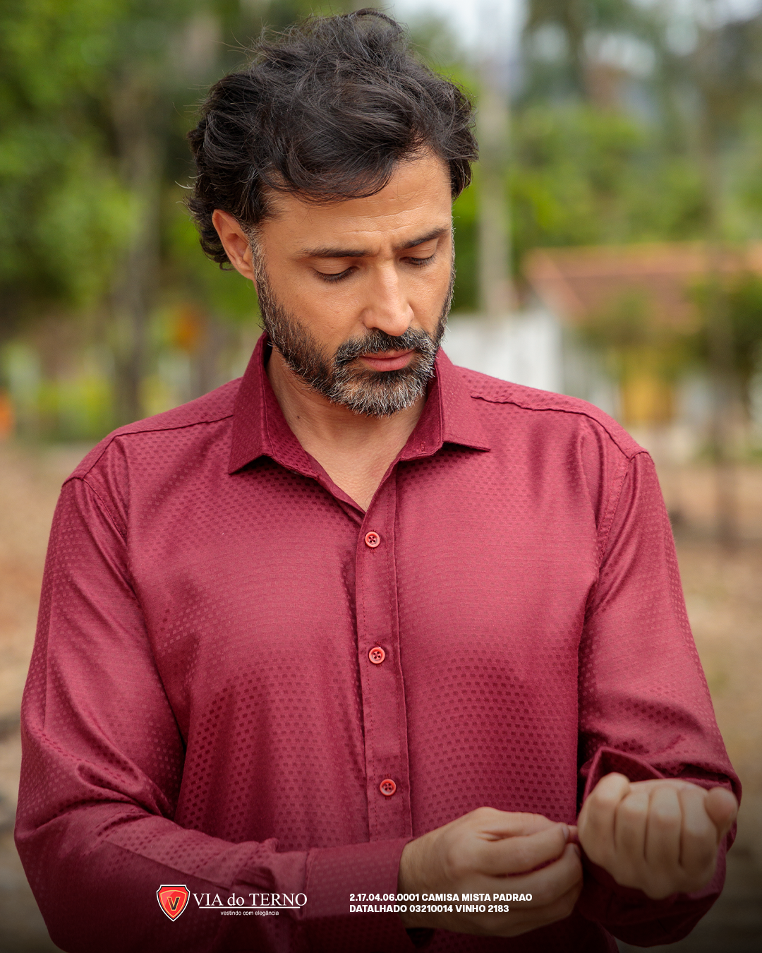 03 camisa social slim mista vinho estacao real