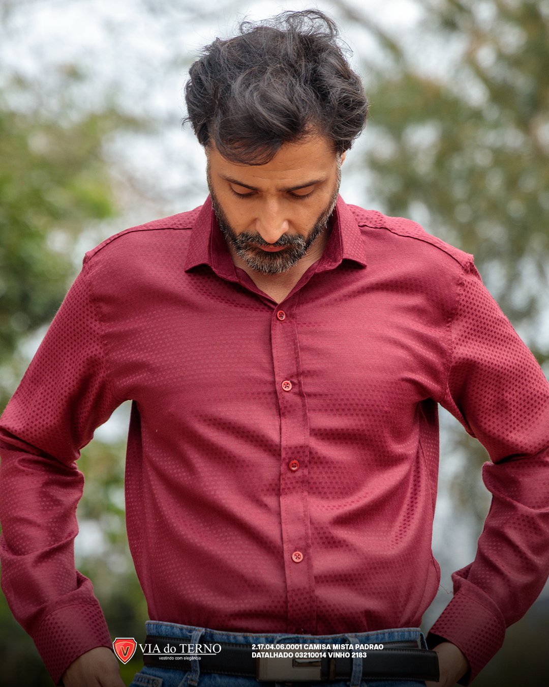 04 camisa social slim mista vinho estacao real