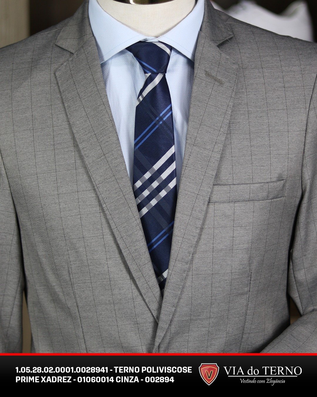 02 terno slim poliviscose xadrez cinza escuro