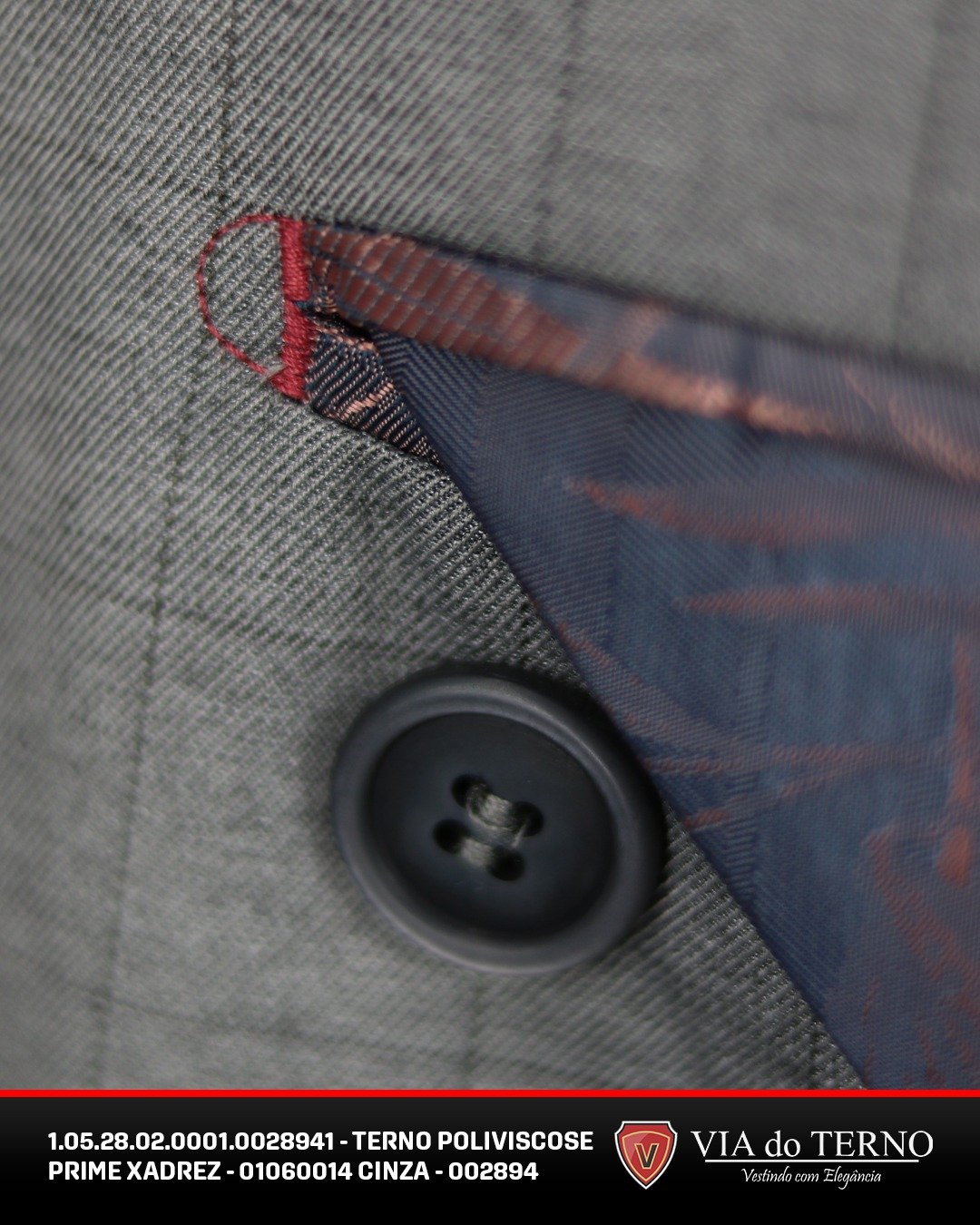 03 terno slim poliviscose xadrez cinza escuro