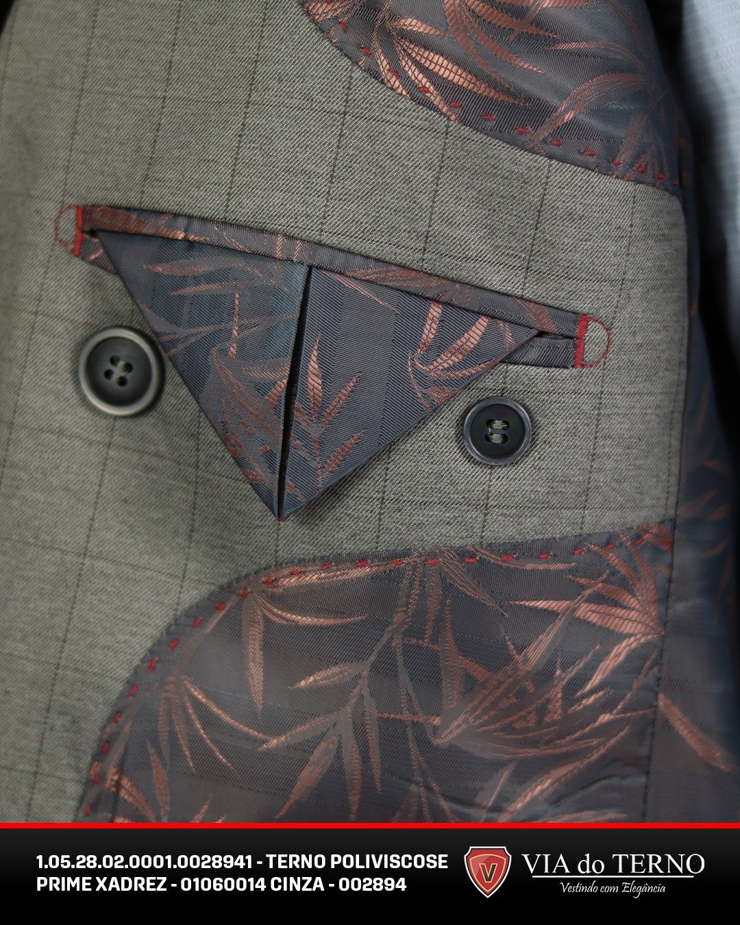 04 terno slim poliviscose xadrez cinza escuro