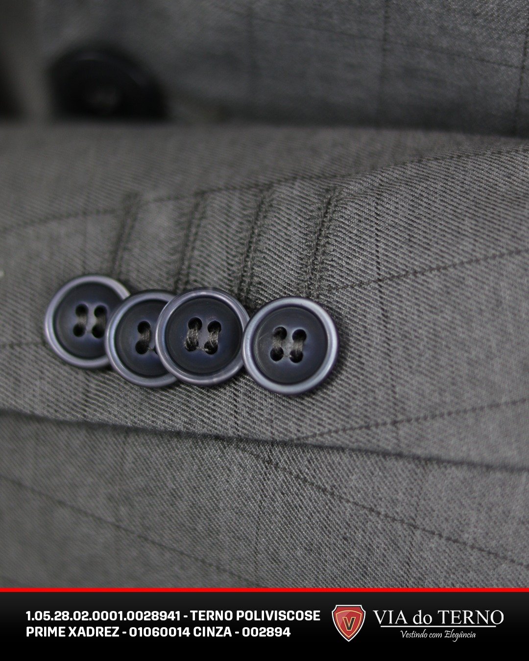 05 terno slim poliviscose xadrez cinza escuro