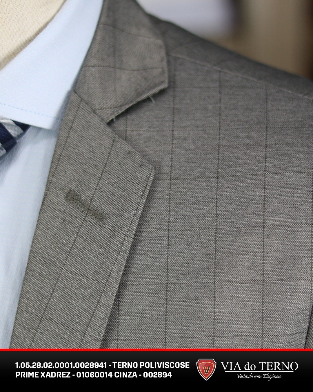 06 terno slim poliviscose xadrez cinza escuro