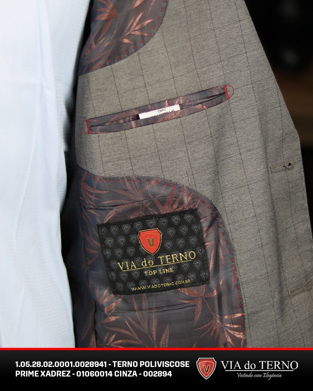 07 terno slim poliviscose xadrez cinza escuro