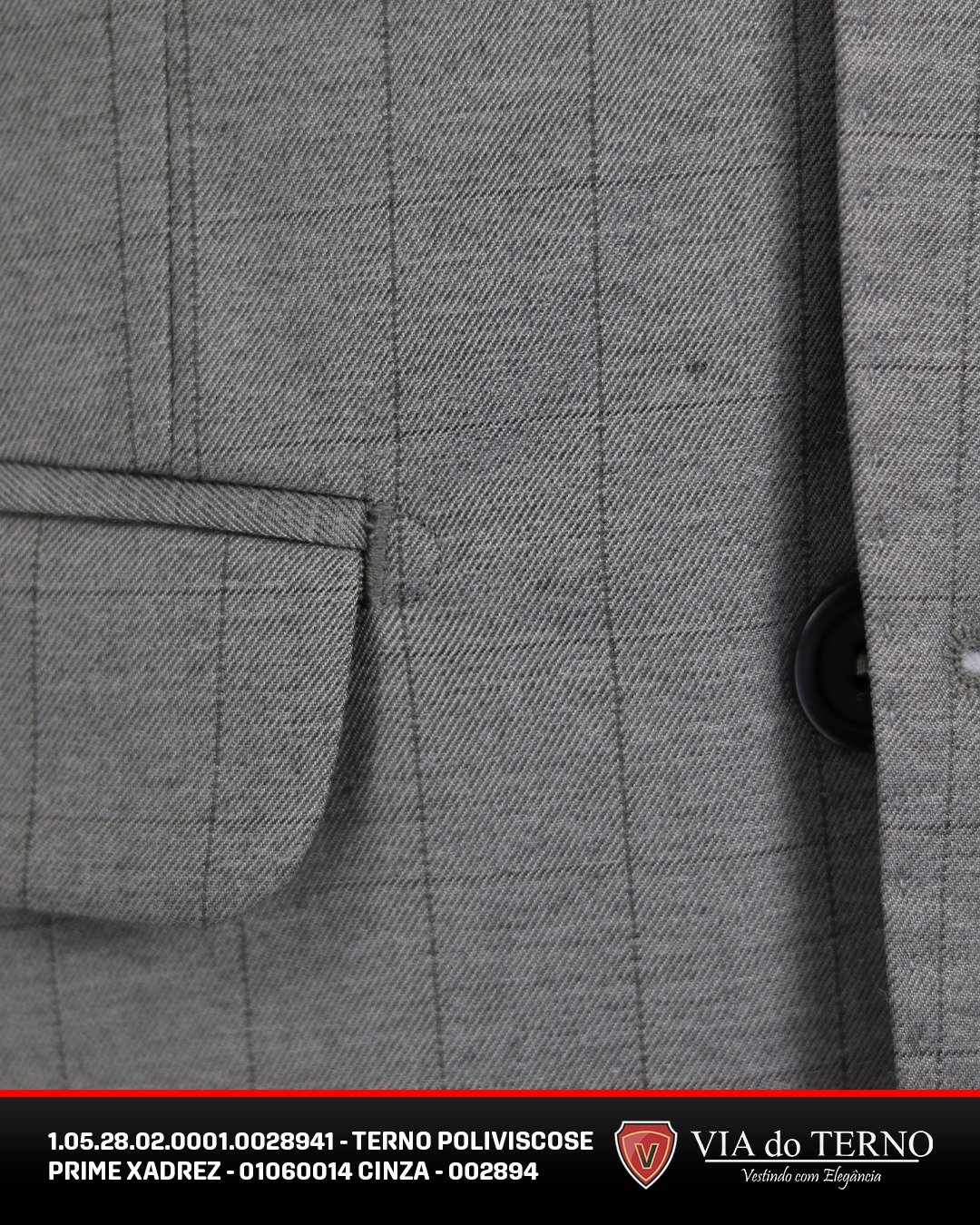 08 terno slim poliviscose xadrez cinza escuro