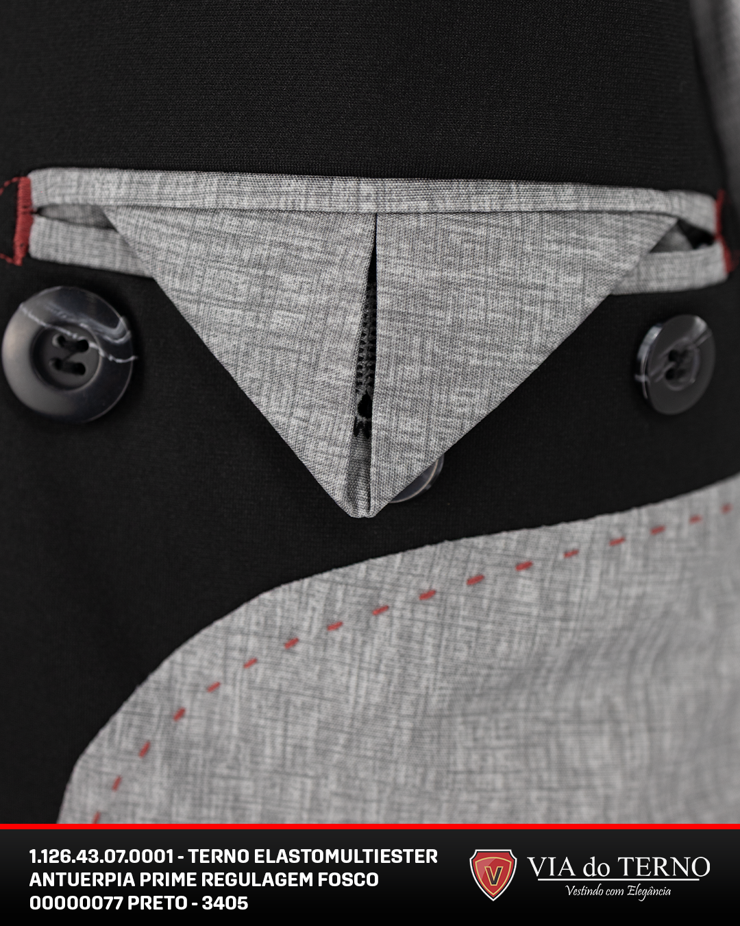 08 terno prime fit elasto multiester preto calca c regulagem