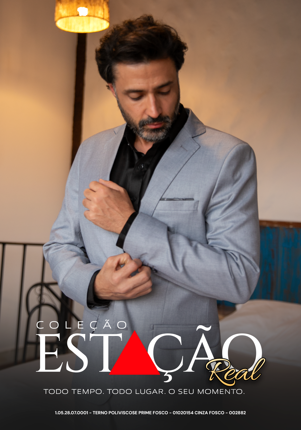 02 terno slim poliviscose colecao estacao real cinza fosco