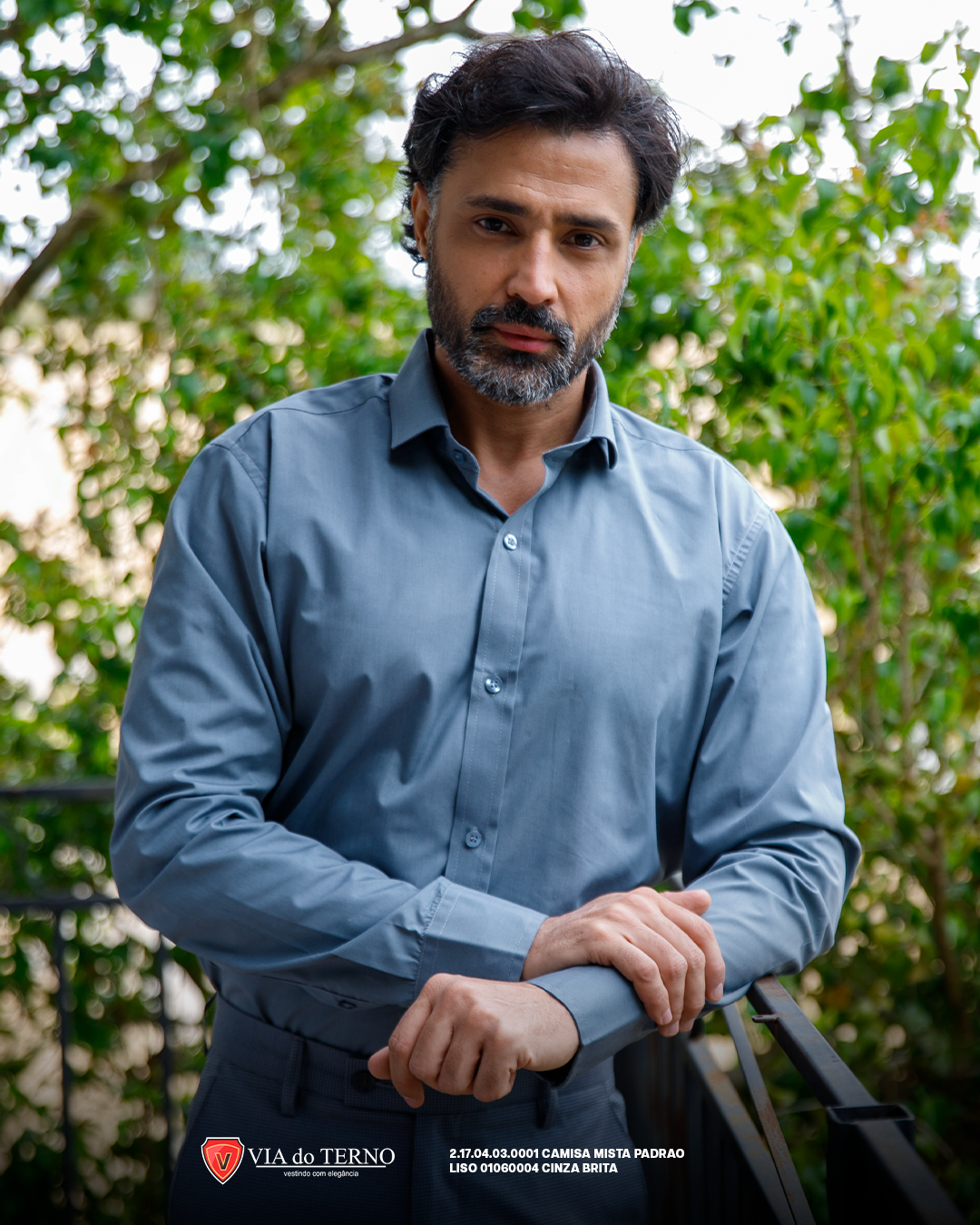 01 camisa social slim mista cinza brita estacao real