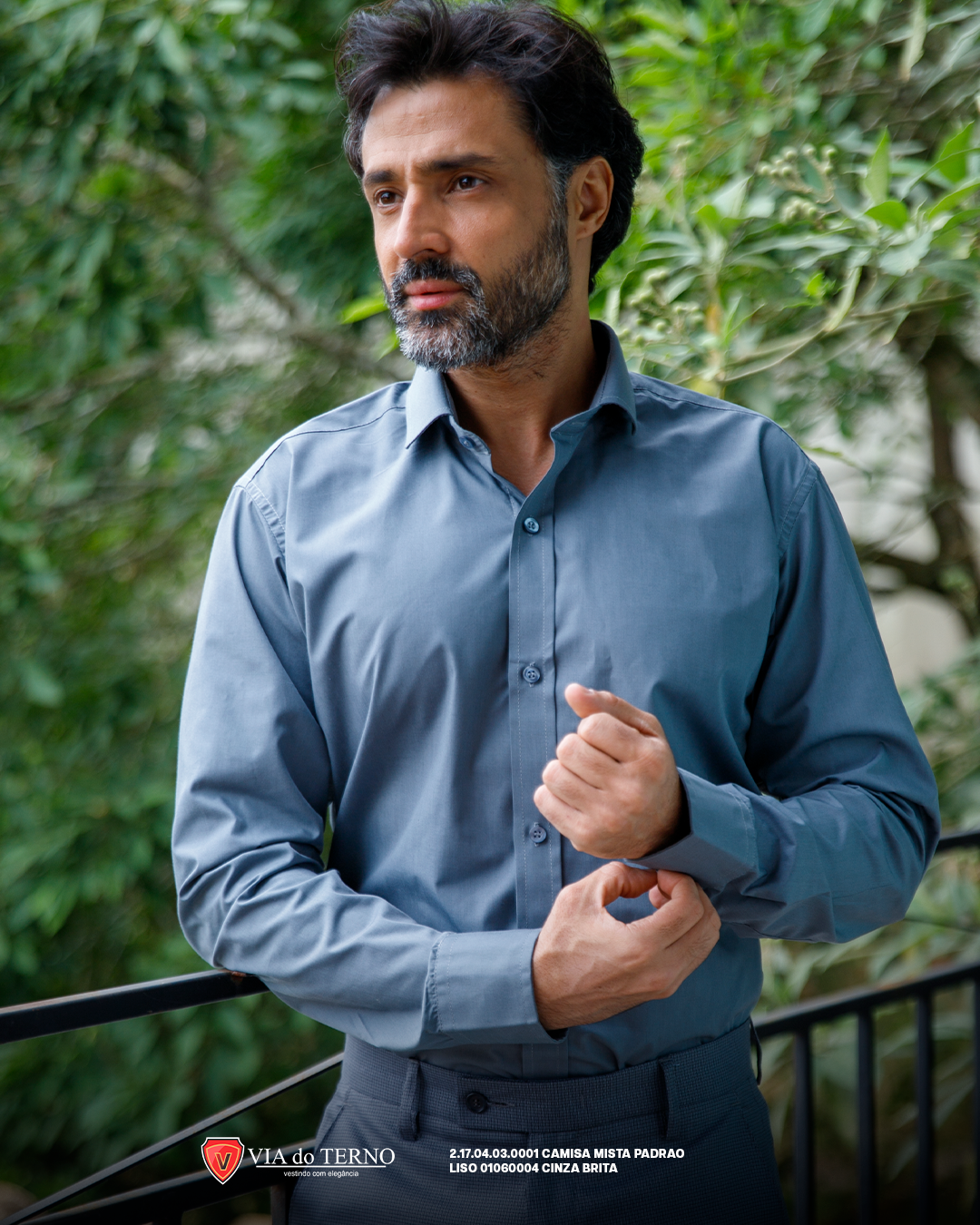 03 camisa social slim mista cinza brita estacao real
