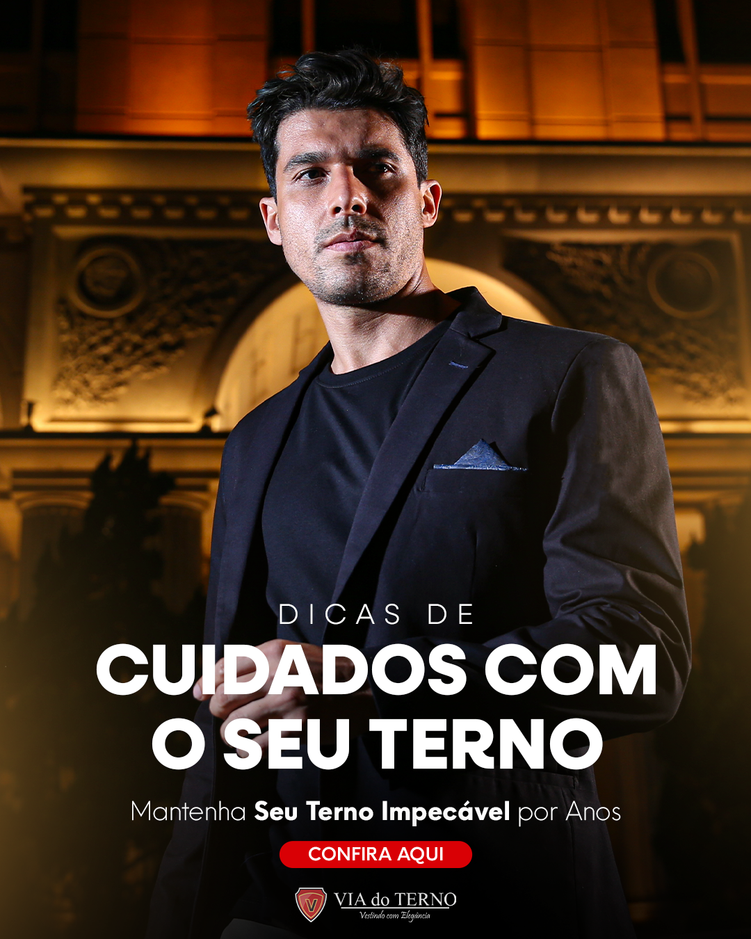 Homem vestindo terno preto da VIA do Terno - Dicas de Cuidados